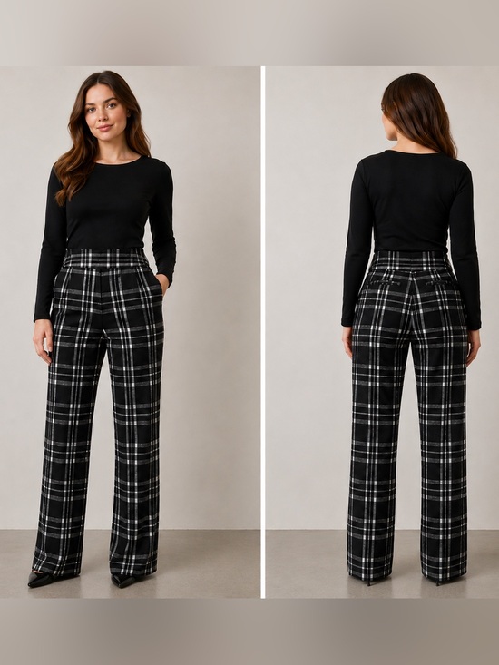 New York & Company Pants - New York & Company Black Plaid Wide-Leg Trousers